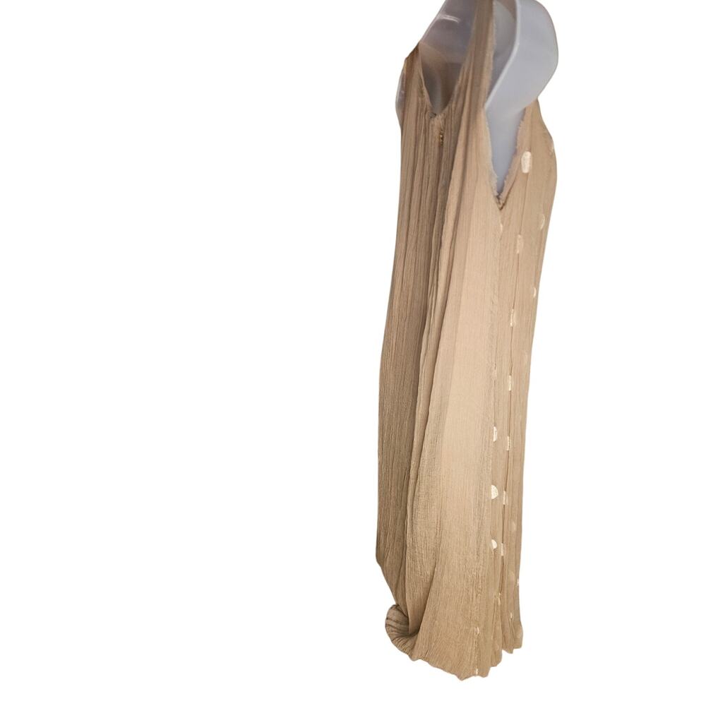 Nana Nucci Tan Tank Midi Dress Sz S Crinkled Fabric Gold Metallic Dashes Silk - Picture 6 of 10